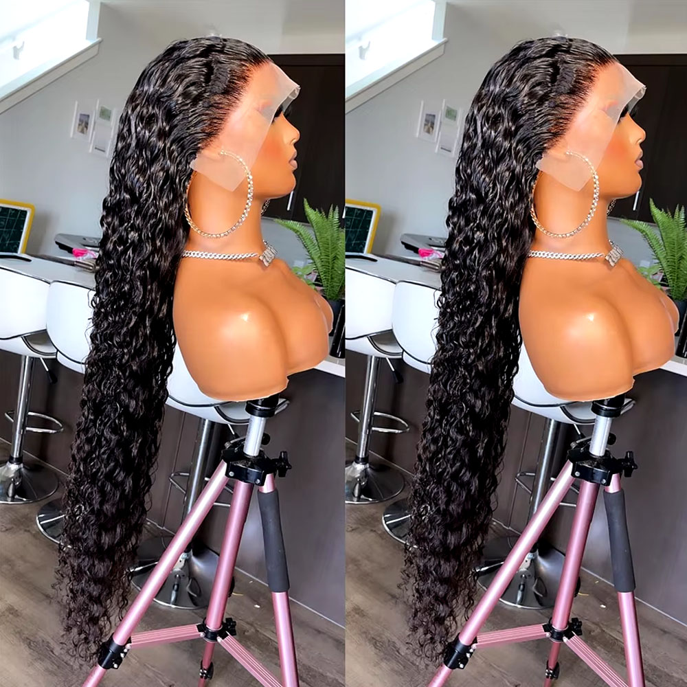 Lace Front Wig - 42인치 브라질산 버진 생인모 제리 곱슬