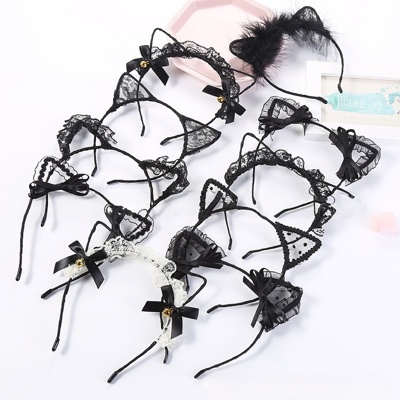 고딕풍 러플 메쉬 고양이 귀 머리띠 새틴 리본 장식 블 - Hair Net Invisible 리뷰 및 가격